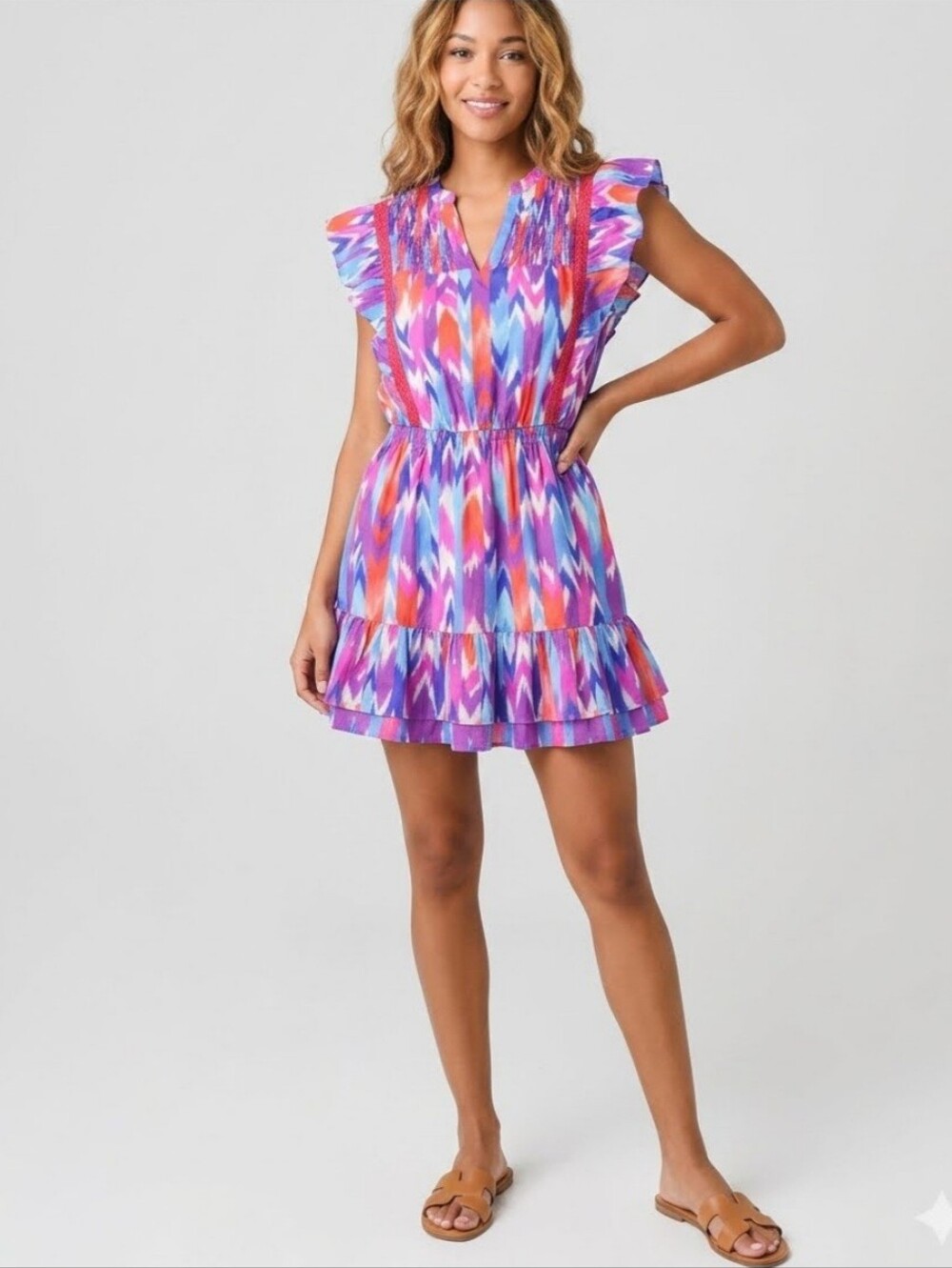 NWOT Wildfox Purple Pink & Blue Patterned Ruffle Mini Dress